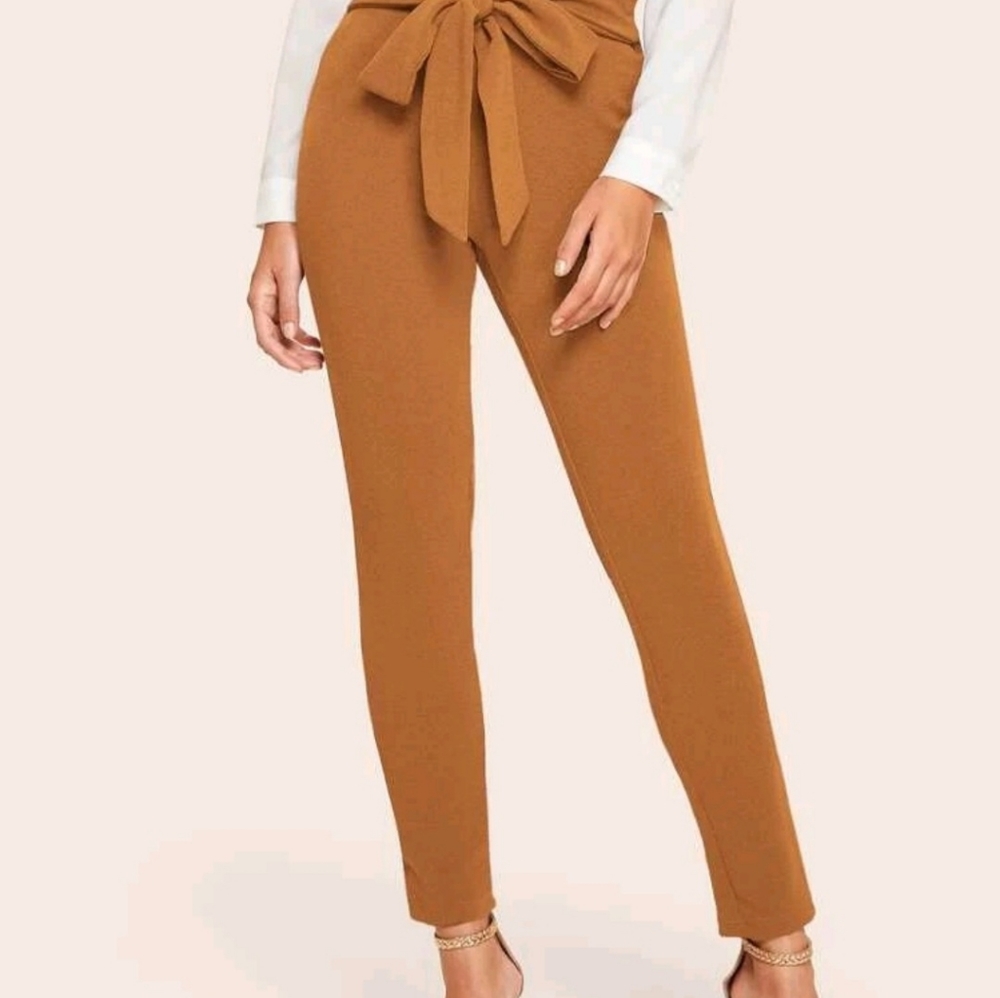Shein Paper Bag Tie Waist Solid Pants